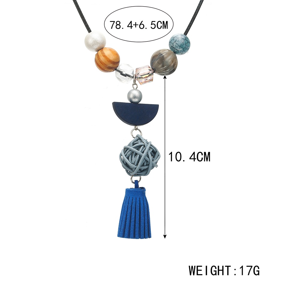 Vòng cổ Dáng Dài Mặt Tròn Phối Tua Rua Nhiều Màu Sắc Phong Cách Retro