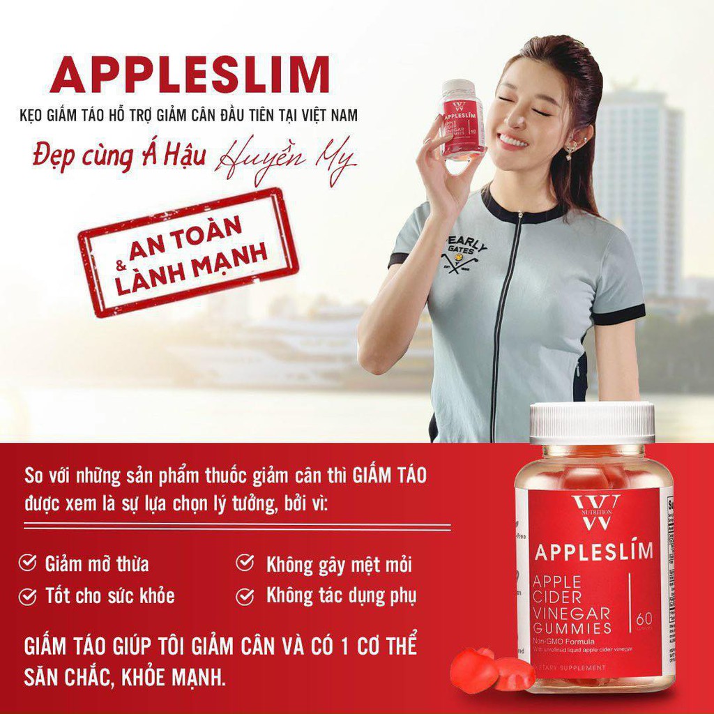 [Yêu Thích] Kẹo Giảm Cân Giấm Táo APPLESLIM Apple Cider Vinegar Gummies Giảm Cân An Toàn Giữ Dáng Dễ Như Ăn Kẹo