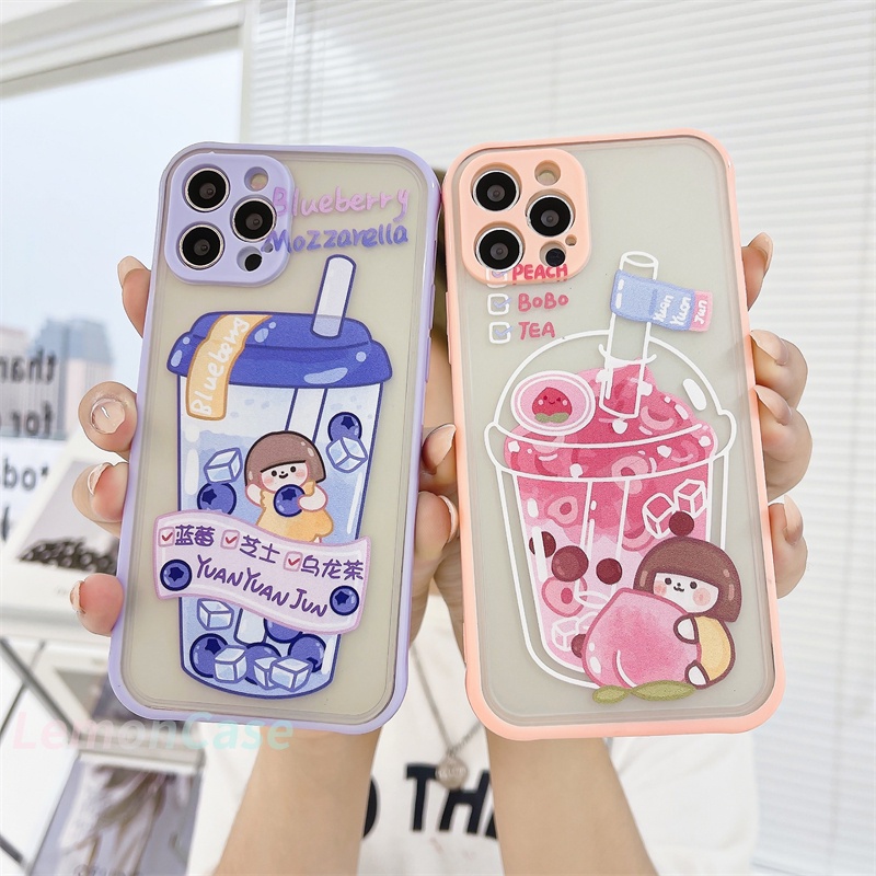 Casing Samsung A21S A51 A50S J2 Prime A20S J7 Prime A10S A11 A50 A20 A30S M11 A30 M10S M40S A205 A305 Men Women Share Trendy Milk Tea Cup Pattern Skin Feel Transparent Anti-fall Hard Shell All-inclusive Mobile Phone Case