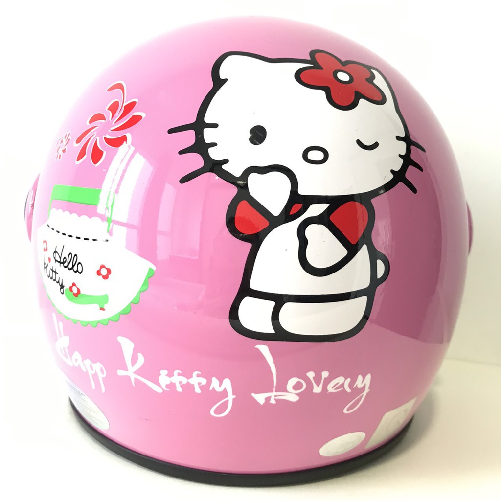 Mũ bảo hiểm trùm đầu trẻ em - Tem Kitty, Công chúa,  Among Us - Dành cho trẻ từ 6 đến 10 tuổi - BKtec - BK32 - Hồng phấn