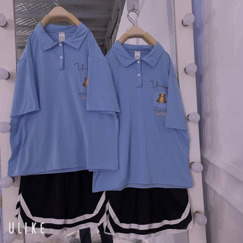 Áo thun POLO nữ tay lỡ có cổ phông form rộng freesize unisex mặc đi học, cặp, nhóm, lớp in hình DỄ THƯƠNG PL 05 ་