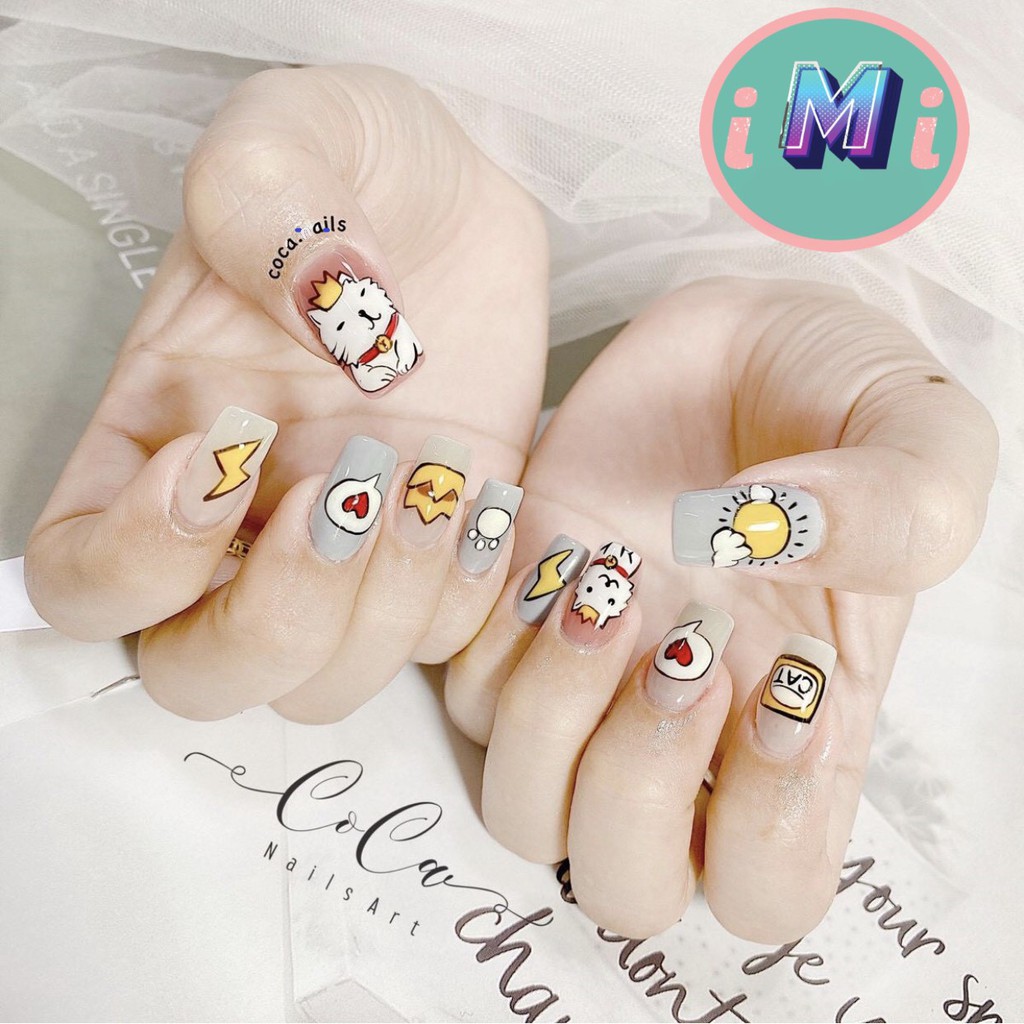 Set 24 móng tay giả họa tiết bò sữa siêu cute tặng kèm keo dán iMi 135