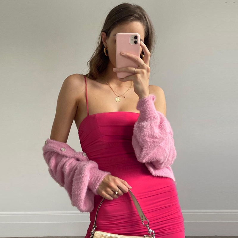 DUNEA Đầm hai dây ôm dáng vừa vặn thiết kế hở lưng quyến rũ dành cho nữ