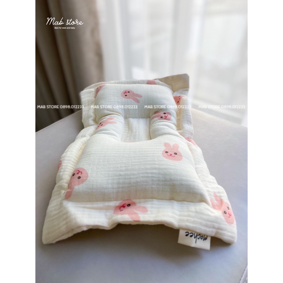 Gối lõm chống bẹp đầu tai gấu hình chữ nhật Monona vải cotton thấm hút thoáng khí cho bé