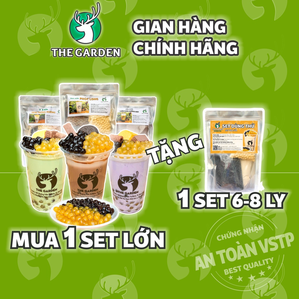 Set Trà Sữa Matcha, Chocolate, Khoai Môn, Trân châu đường đen 6-8 Ly THE GARDEN