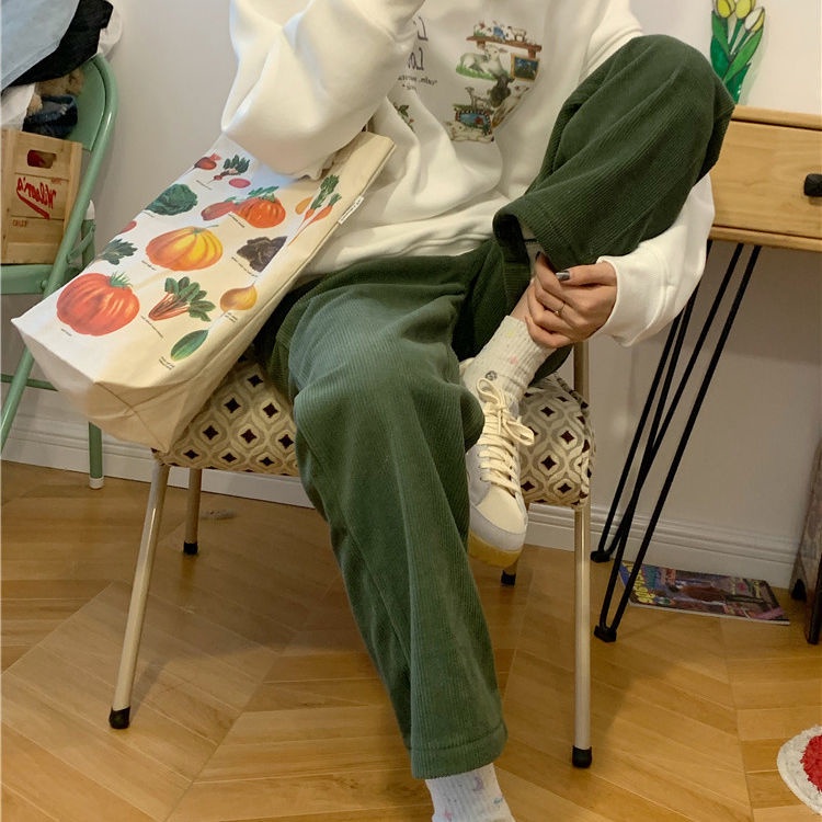 Quần Dài Ống Rộng Màu Xanh Lá Phong Cách Retro Thời Trang Xuân Hè Dành Cho Nữ Sinh