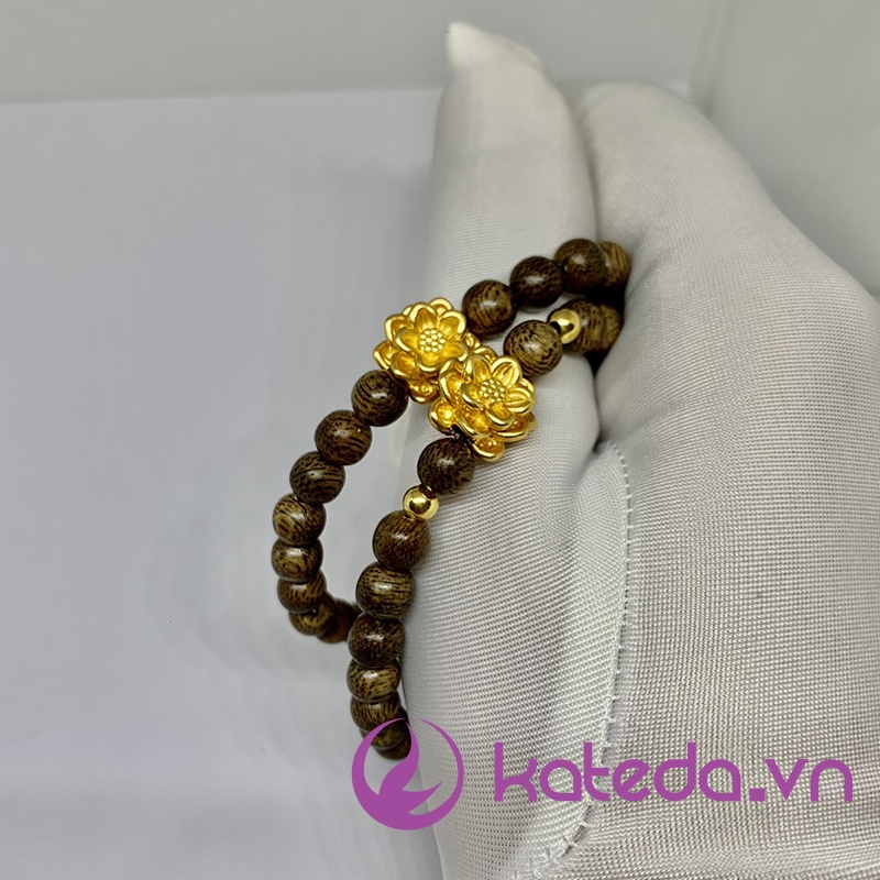 ( Hàng chuẩn ) Vòng trầm tốc mix charm sen bạc S999 mạ vàng ( VGMC )