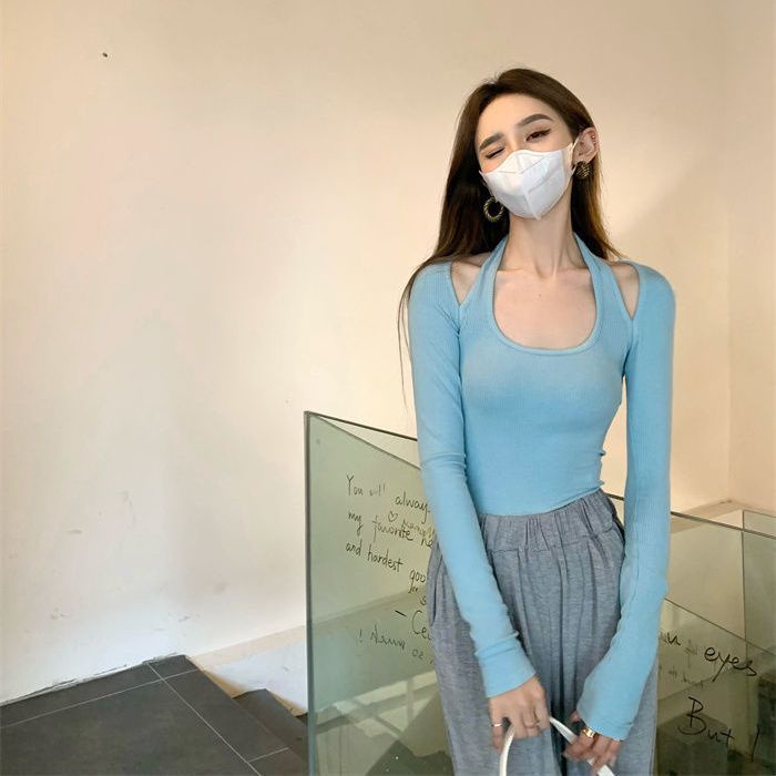 Áo COZOKC dài tay ôm dáng hở lưng quyến rũ phong cách Hồng Kông thời trang