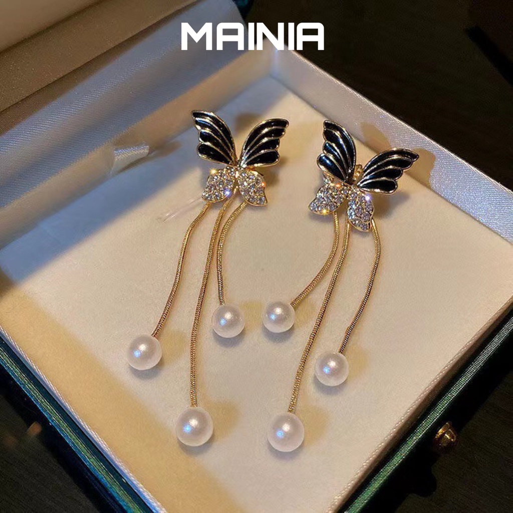[Siêu Đẹp Y Hình] Bông Tai Mạ Bạc S925 Butterfly Đính Đá Dây Ngọc Ngọc Đơn Giản Thanh Lịch Dễ Thương Mainia Shop