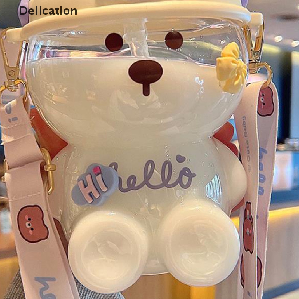 Bình Nước Cỡ Lớn Có Ống Hút Hình Gấu Dễ Thương Cho Bé Gái