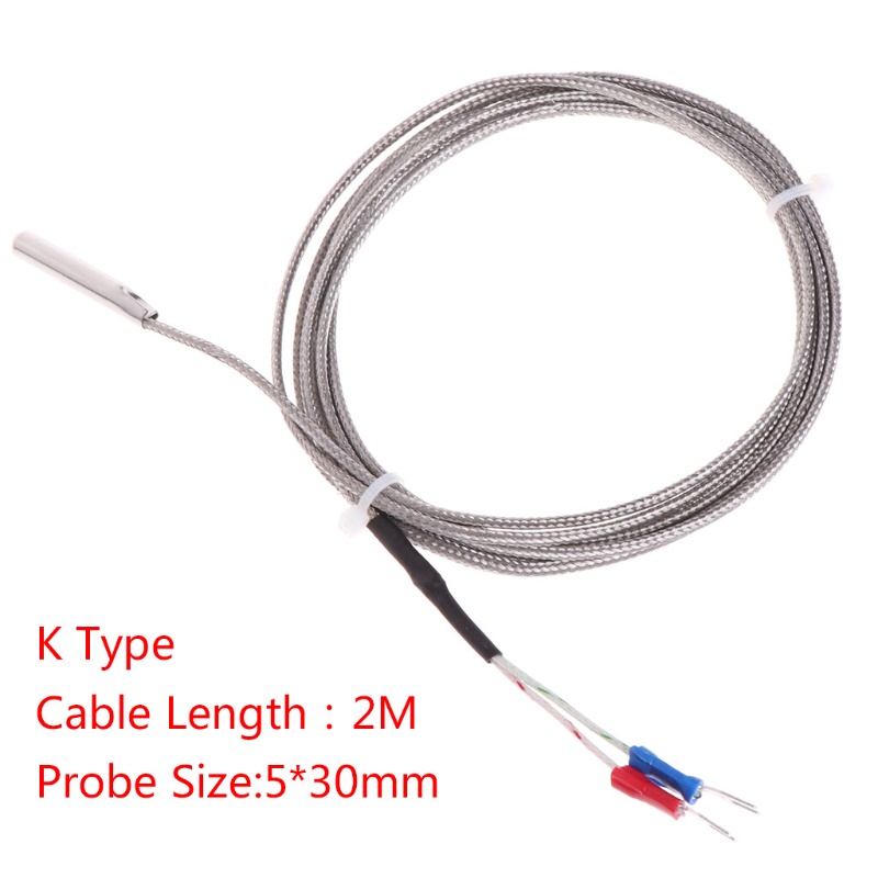 ✿ Dây Cảm Biến Nhiệt 2M 0-600 Loại K°C Đầu Dò Bằng Thép Không Gỉ 5*30mm