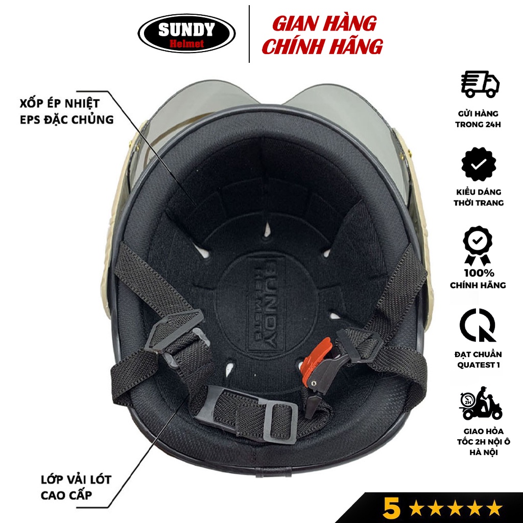 Mũ bảo hiểm nửa đầu có kính SUNDY HP-01K thời trang, nhiều màu sắc cá tính, nón Freesize
