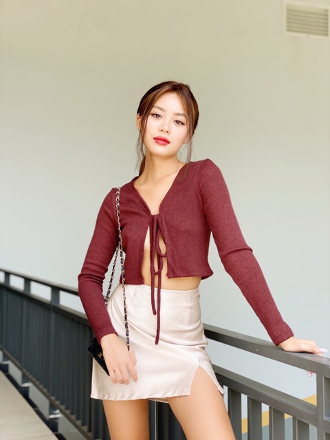 Áo croptop cardigan cột dây | BigBuy360 - bigbuy360.vn