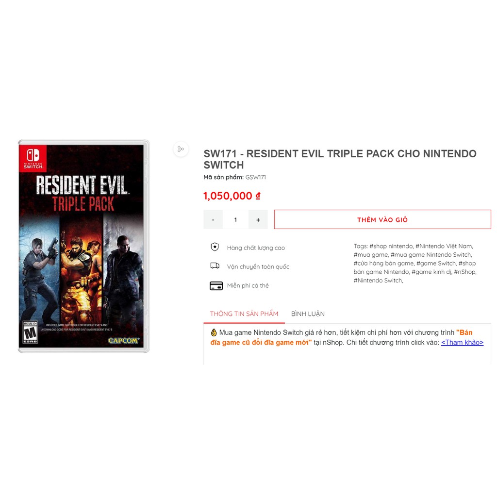 Resident evil 4 Nintendo Switch 2nd còn mới, code đã sử dụng
