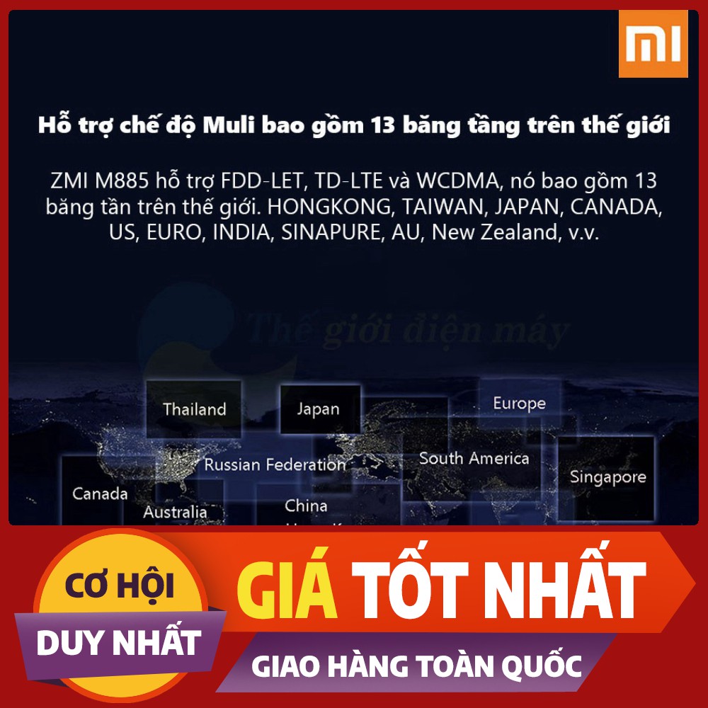 Bộ phát Wifi 4G di động kiêm sạc dự phòng Xiaomi ZMI MF885 - Bảo hành 12 thá