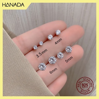 Bông Tai Bạc 925 Hanada Chuôi Vặn 6 Chấu Dày Dặn Đá CZ 6A Chuẩn 120 Lát Cắt Siêu Lấp Lánh Không ố Không mờ
