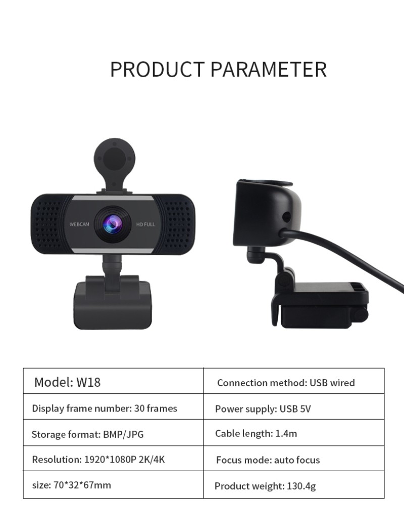 Camera HD 4K 1080P W18 tích hợp micro đầu nối USB thích hợp khi tham gia cuộc họp trực tuyến