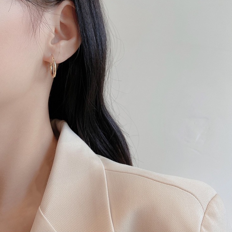 Bông tai mạ bạc 925 hình tròn đơn giản phong cách Hàn Quốc
