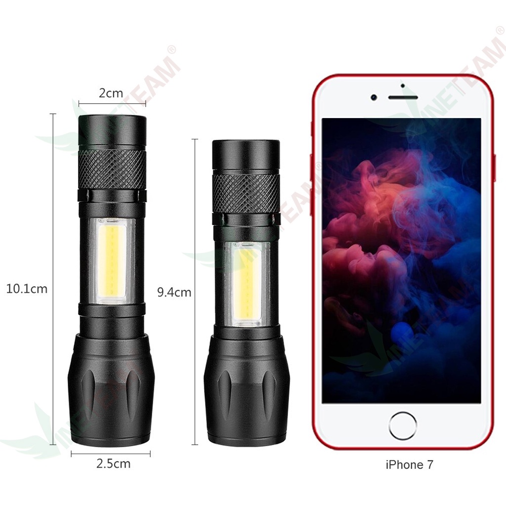 Đèn pin siêu sáng mini bin sạc điện usb bóng led xpe cob có zoom chống nước cầm tay chuyên dụng -dc4666