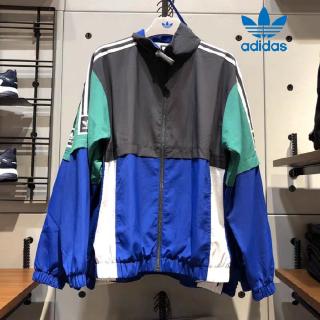 Áo Khoác Thể Thao Dáng Rộng Họa Tiết Cỏ Ba Lá Adidas Màu Tương Phản Thời Trang Cho Cặp Đôi