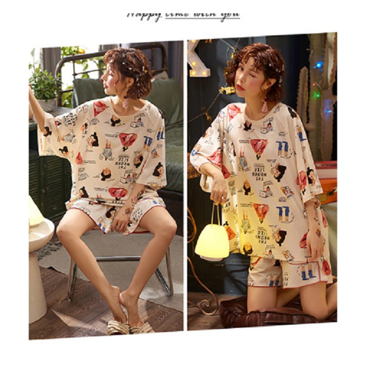 Bộ mặc nhà nữ họa tiết dễ thương