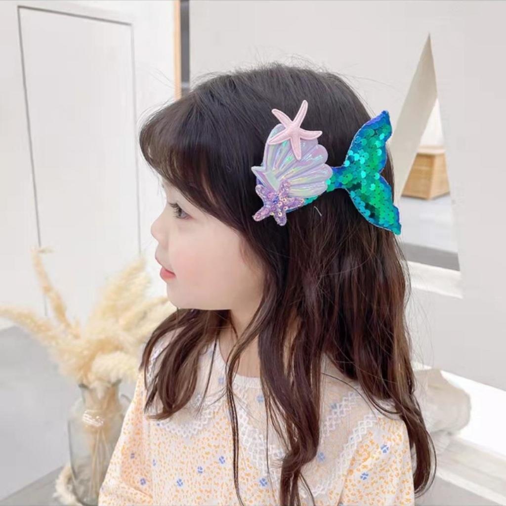 1 Kẹp Tóc Hình Sao Biển / Vỏ Sò Lấp Lánh Dễ Thương Cho Bé Gái