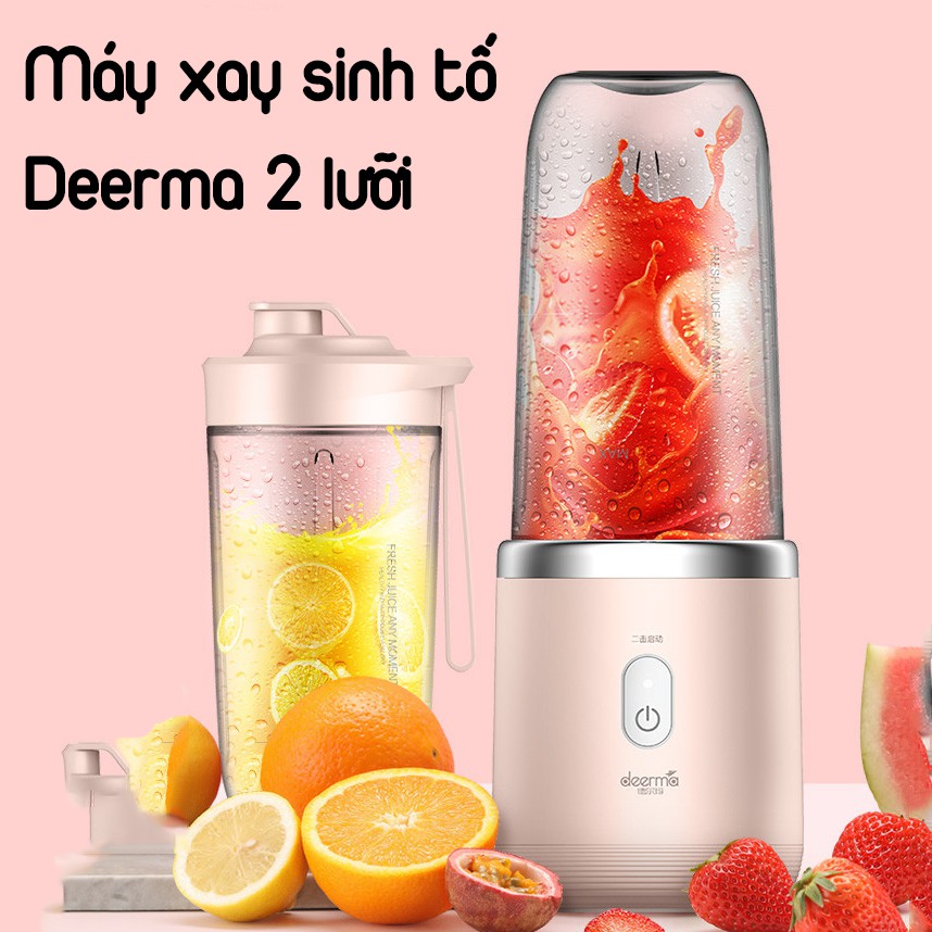 Máy xay sinh tố mini cầm tay  Deerma 2 lưỡi mạnh mẽ nhỏ gọn, tiện lợi, công suất cao, sạc USB mọi lúc mọi nơi