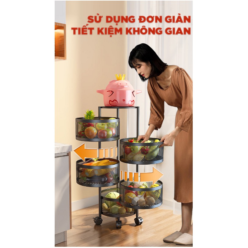 Kệ đa năng đựng rau củ quả và đồ gia dụng, di chuyển xoay 360*, dễ dàng lắp đặt, chất liệu thép không gỉ