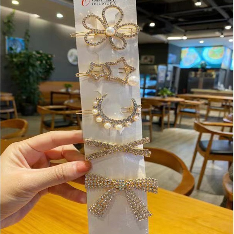 GG Set 5 Kẹp Tóc Hoa Và Nơ Đính Đá Phong Cách Hàn Quốc Siêu Xinh – Dumi Shop