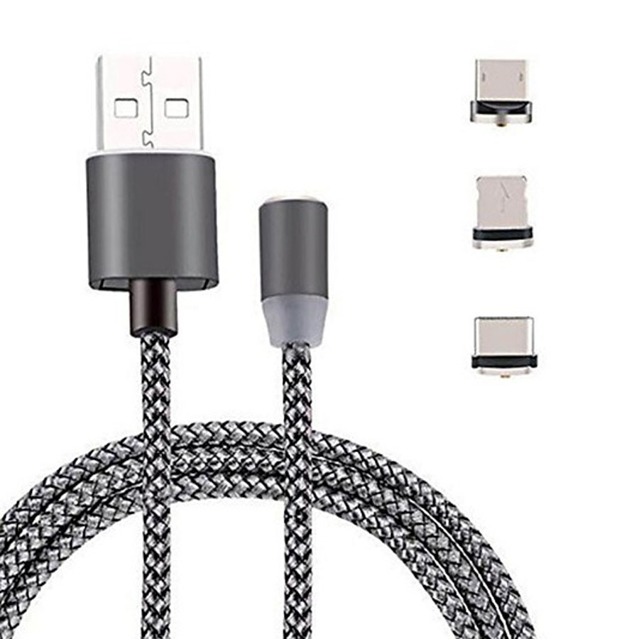 Dây sạc nam châm 3 đầu cổng type C/ micro USB/ lightning