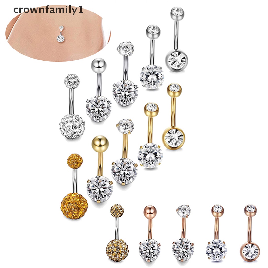 Set 5 Khuyên Rốn Thép Không Gỉ Đính Đá Pha Lê crownfamily1