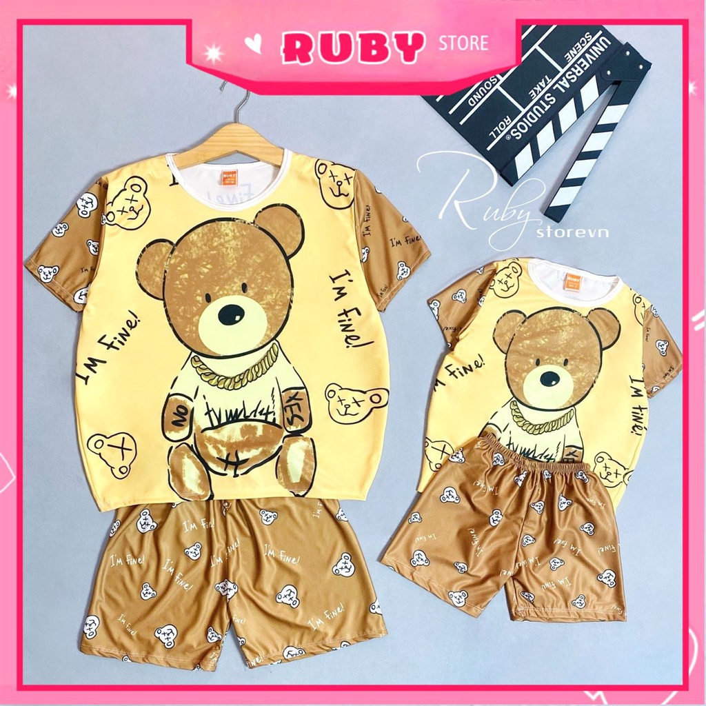 Đồ bộ thun 3D mẹ và bé size đến 70kg chất thun mềm mát in hình gấu dễ thương Bộ thun đùi lửng DBRBD FULL SIZE
