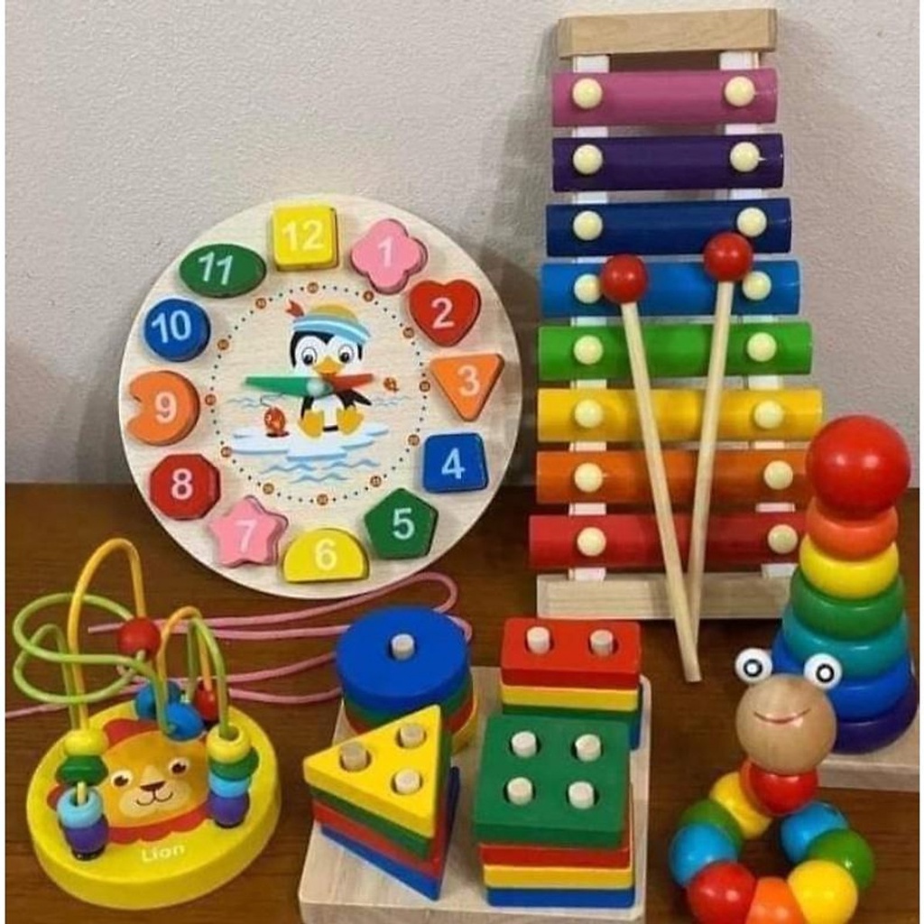 |COMBO 6 MÓN|  Đồ Chơi Gỗ Thông Minh Freeship Đồ Chơi Cho Bé Trai Bé Gái Phát Triển Khả Năng Tư Duy Vận Động
