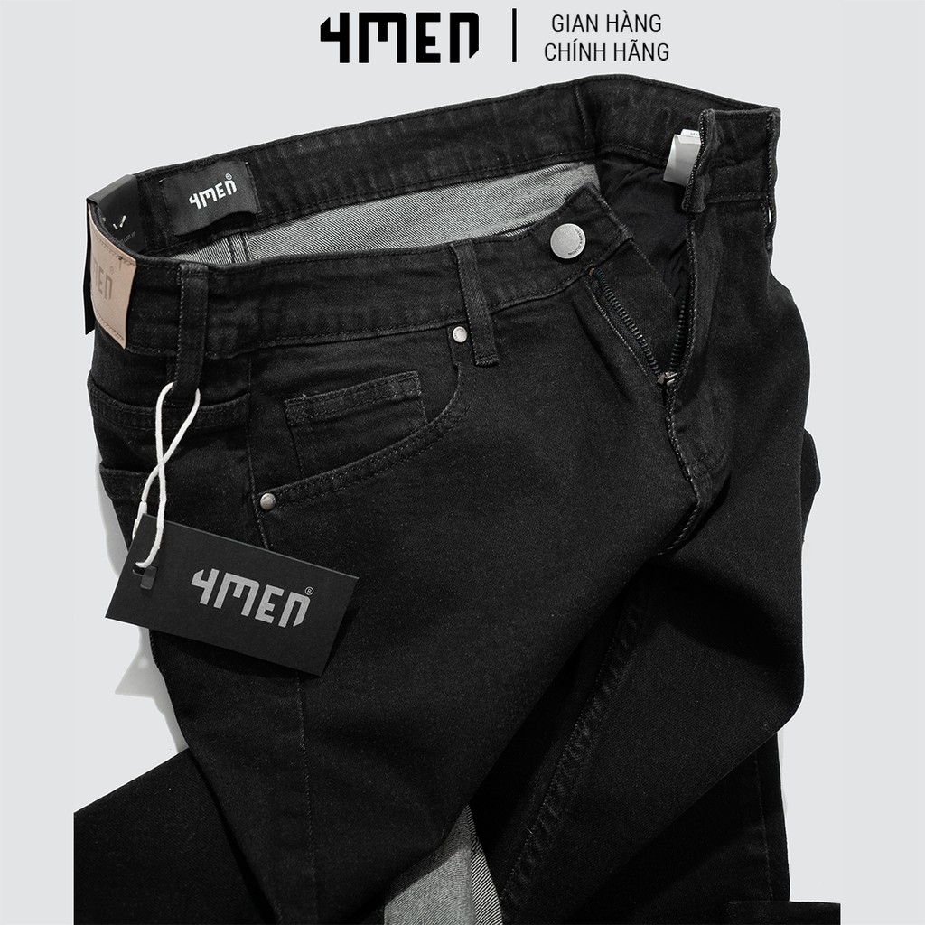 Quần jeans nam đen xước đẹp 4MEN QJ029 vải cao cấp co giãn, form slimfit tôn dáng | BigBuy360 - bigbuy360.vn