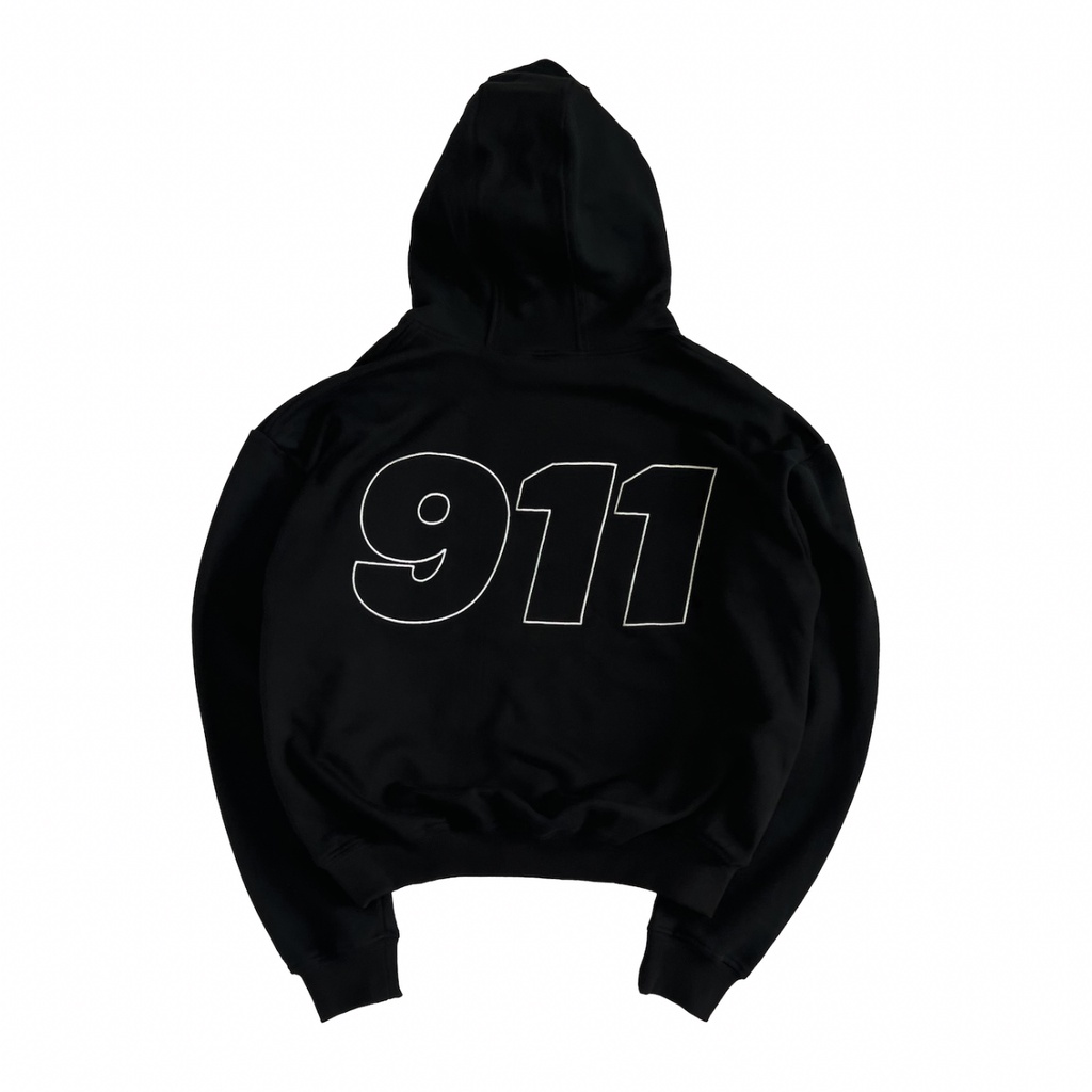 ÁO KHOÁC HOODIE ZIP FORM CROP BOXY THÊU 911 SIMPLIFIRE MÀU ĐEN