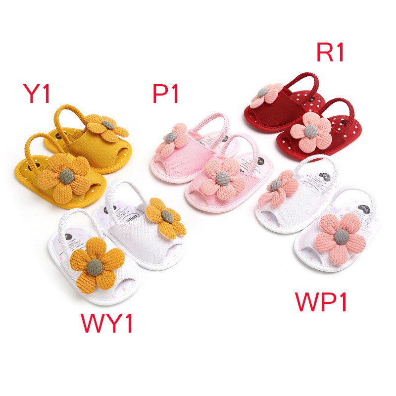 Giày sandal họa tiết hoa chống trượt thoáng khí + băng đô thời trang hè cho bé gái 0-18 tháng