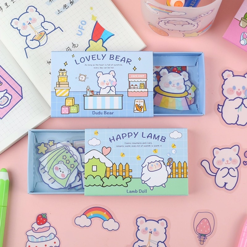SET 40 MIẾNG STICKER ĐÃ CẮT SẴN CHỐNG NƯỚC CỰC TỐT KÈM HỘP ĐỰNG