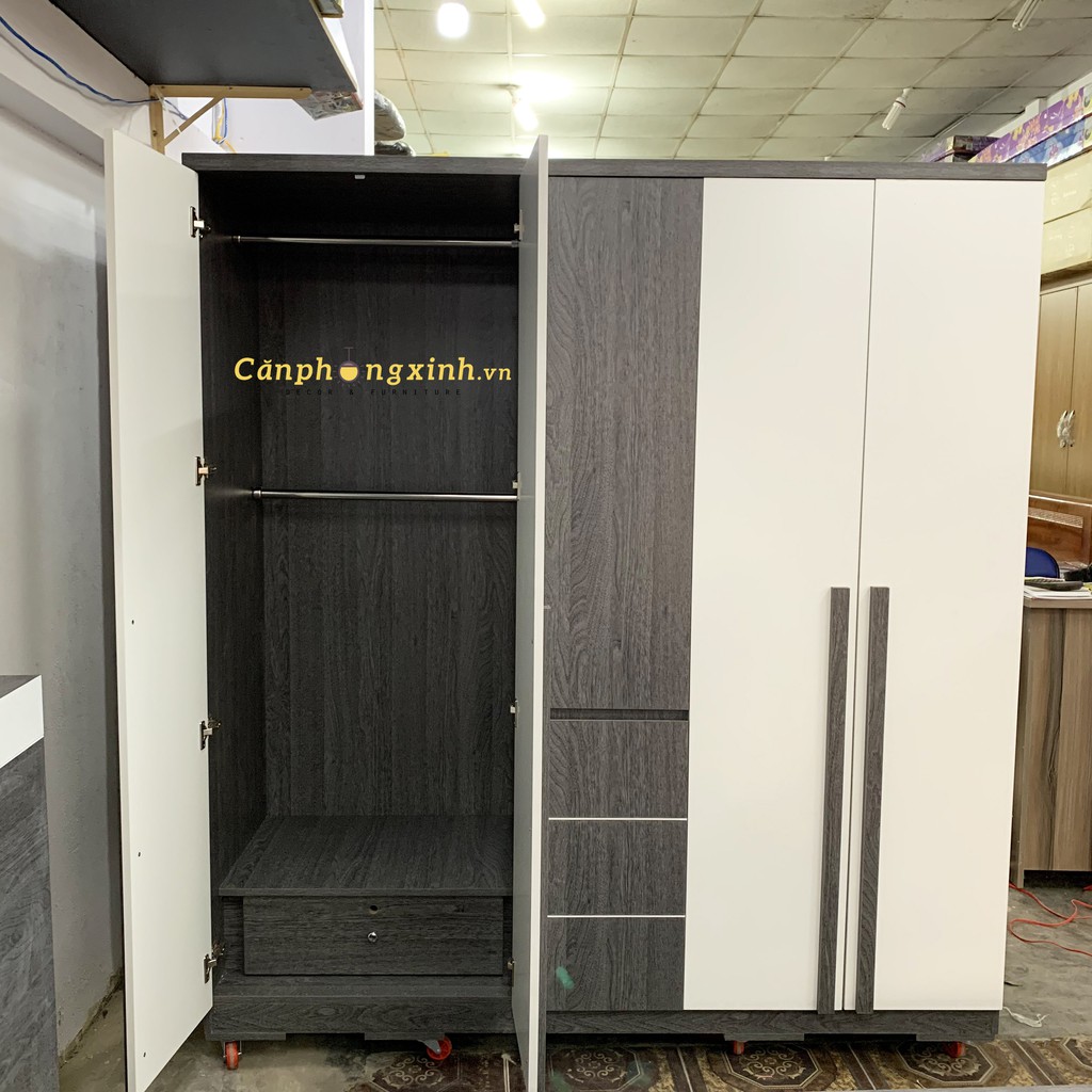 Combo Giường Tủ Phòng Ngủ Gỗ MDF CPX-CB11 Xám Phối Trắng