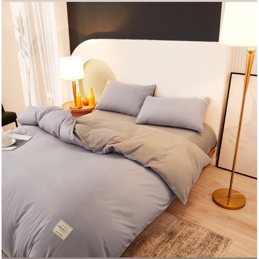 Bộ chăn ga và vỏ gối cotton tc basic Mùa Decor - Màu xanh rêu phối beige và các màu khác