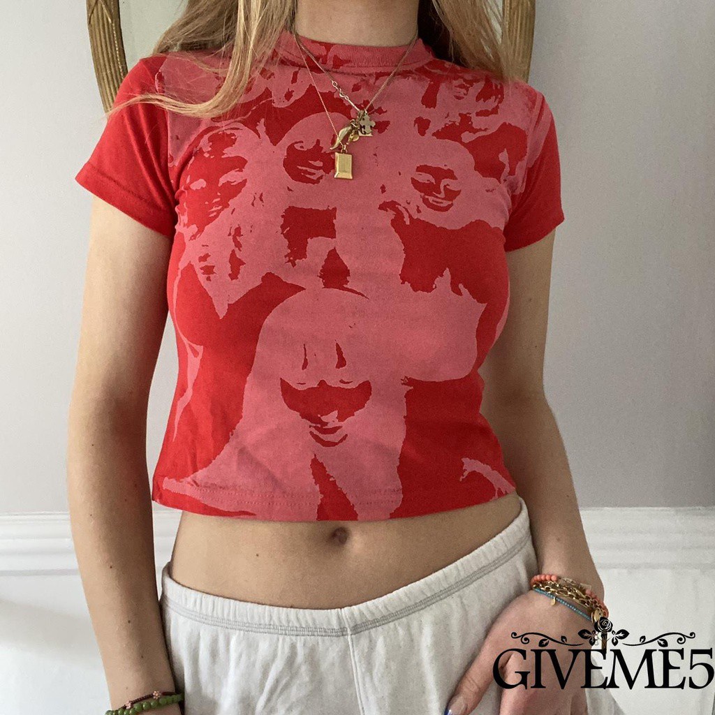 Áo thun tay ngắn cổ tròn in hình thời trang dành cho nữ