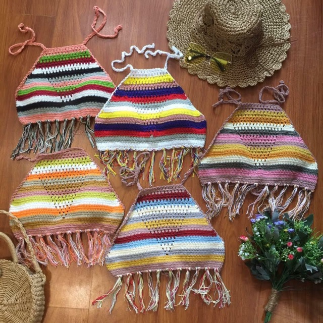 Yếm bikini len móc sắc màu thổ cẩm