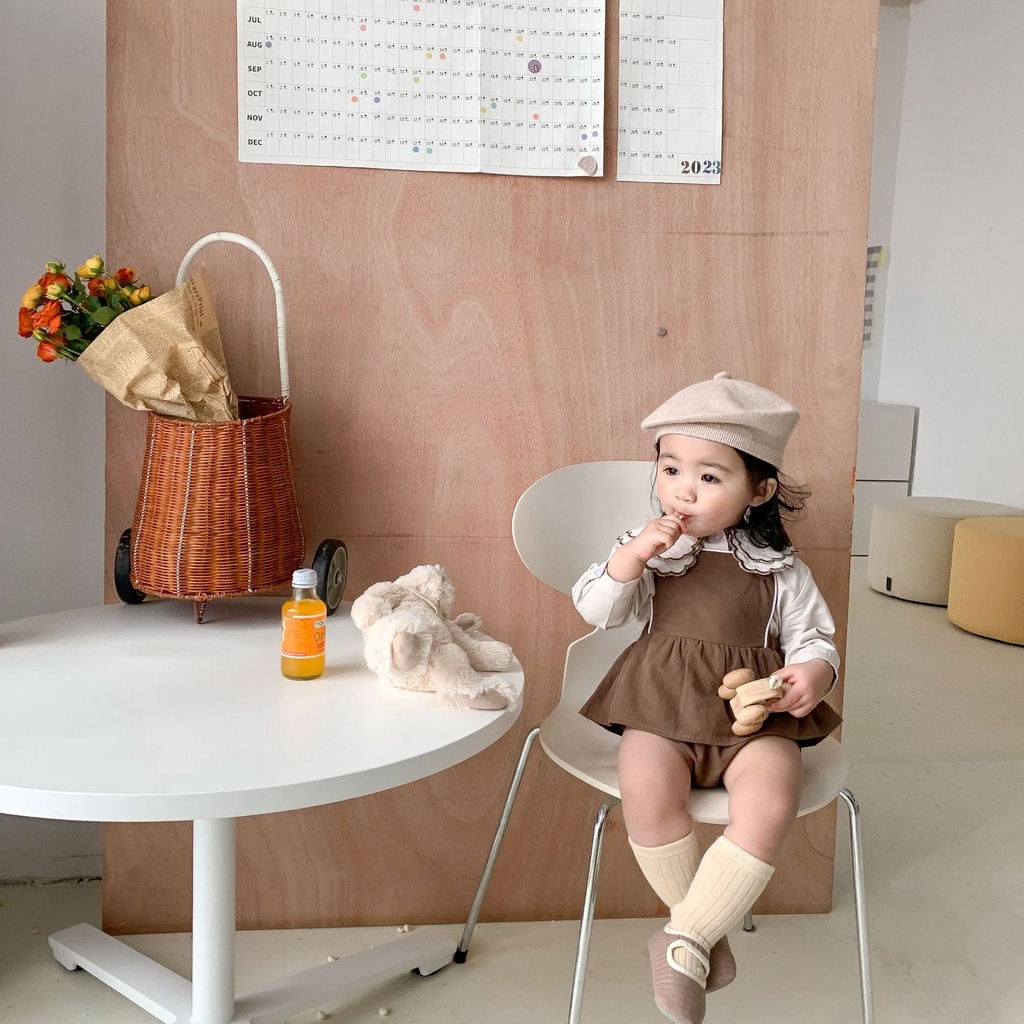 Đầm Sơ Mi Cổ Búp Bê Hai Mặt Thêu Họa Tiết Phong Cách Hàn Quốc Thời Trang Xuân Thu Cho Bé Gái