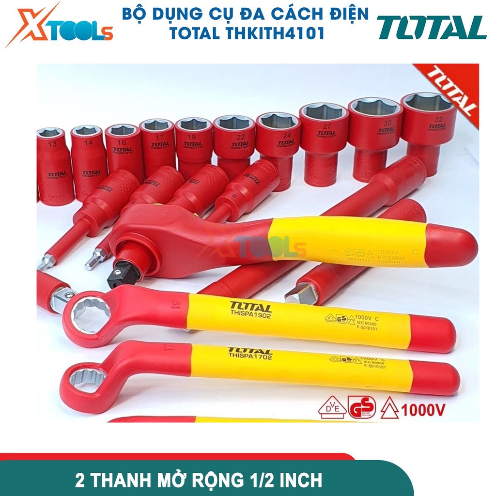 Bộ 41 dụng cụ cách điện TOTAL THKITH4101, Bộ 41 công cụ cách điện có chứng nhận 1000V, VDE / GS [CHÍNH HÃNG][XTOOLS]