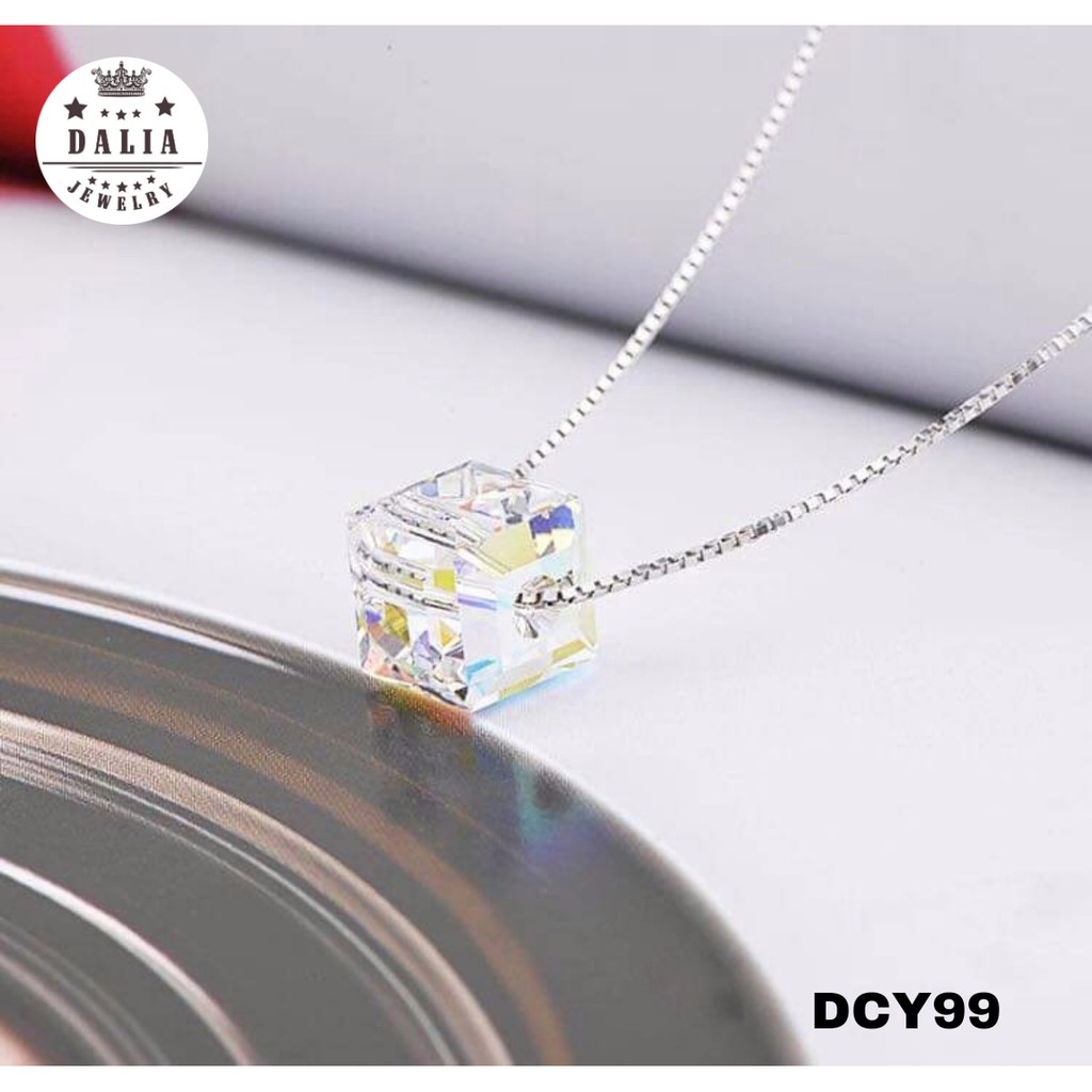 Dây chuyền bạc ý nữ DaLiA Jewelry hình pha lê nạm đá 7 màu sang trọng