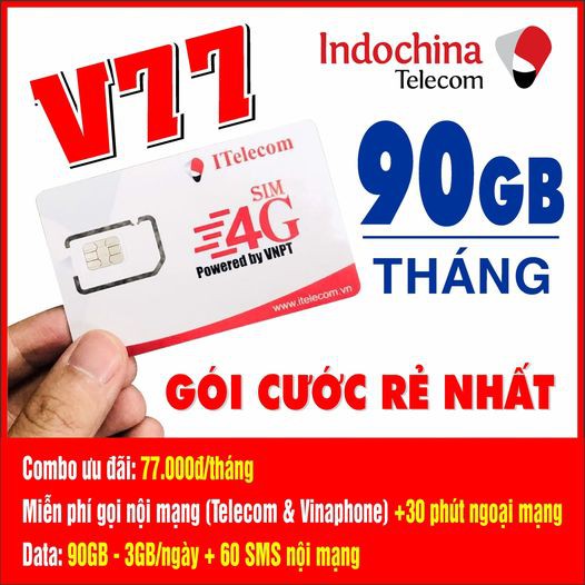 SIM VINA 4G ITEL V77 120GB/THÁNG + GỌI MIỄN PHÍ