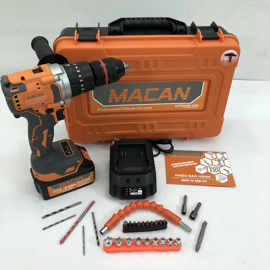 Máy Khoan Pin MACAN 3 Chức Năng 98Vf MT, Máy Khoan Từ 13ly Không Chổi Than Kèm Phụ Kiện - Hàng Chính Hãng.