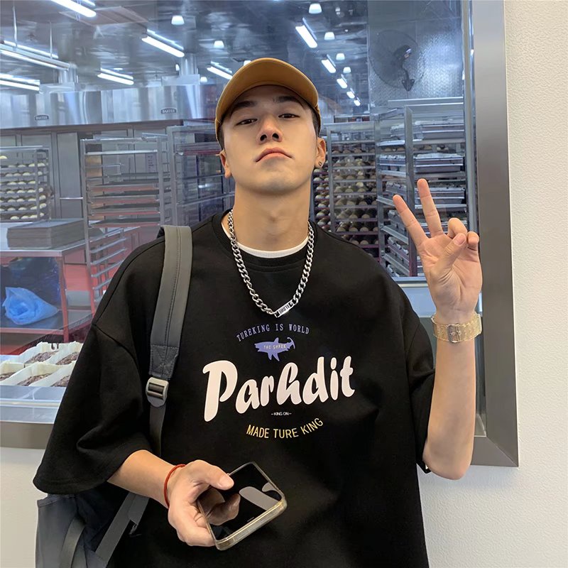 Áo Thun Nam Dáng Rộng In Chữ Phong Cách Hip Hop Hàn Quốc Thời Trang Mùa Hè Thoải Mái Cỡ Lớn M-8XL