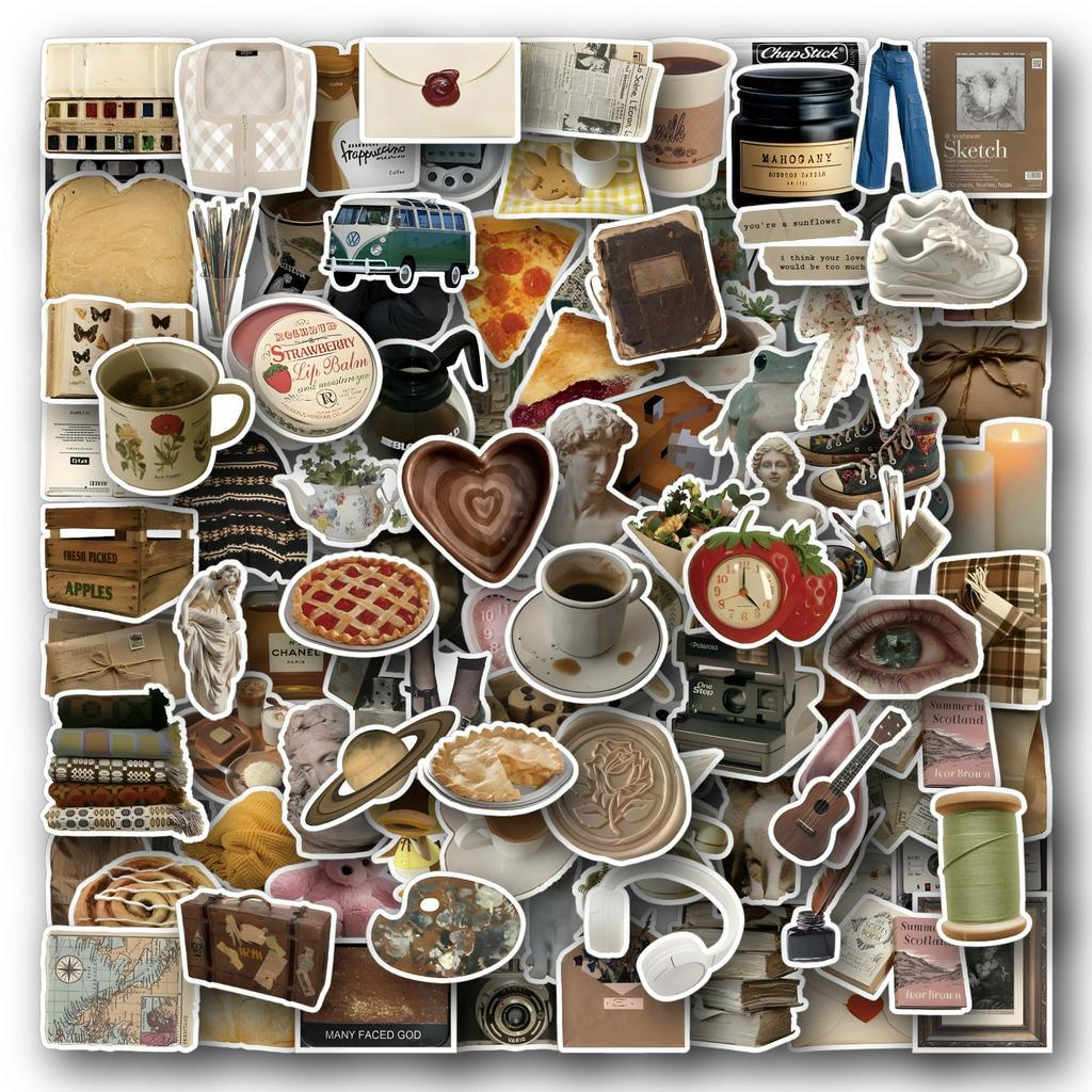 Set 240 / 120 / 60 Miếng Dán Trang Trí Sổ Tay / Mũ Bảo Hiểm / Nhật Ký Phong Cách Retro