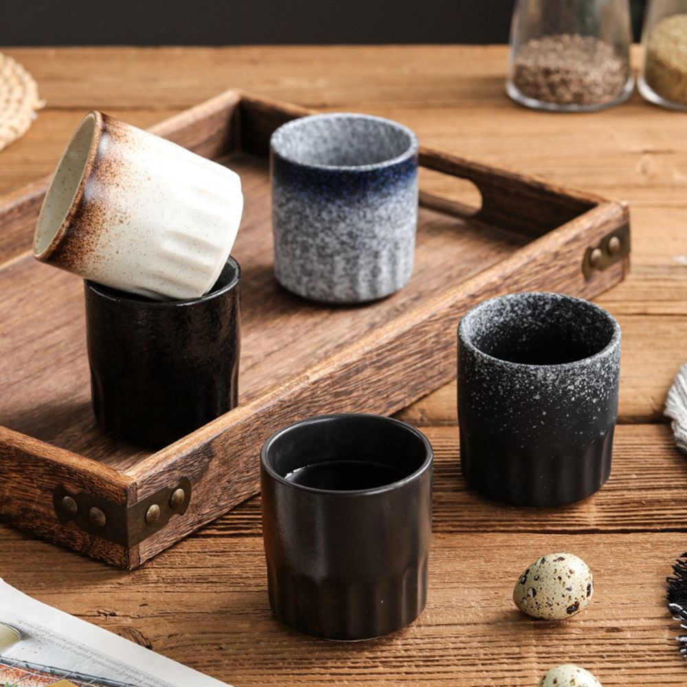 Cốc uống trà HEALMEYOU bằng gốm sứ không tay cầm phong cách Nhật Bản cổ điển