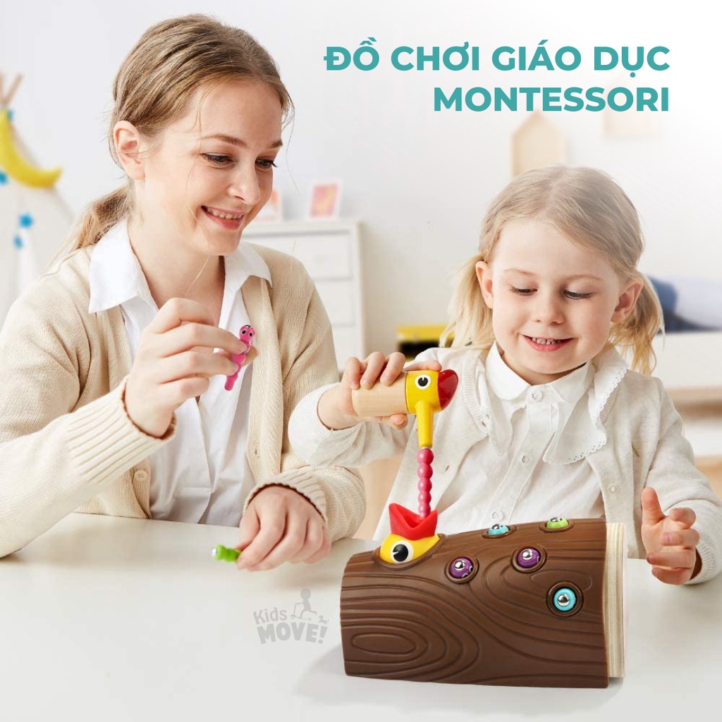 Bộ đồ chơi nam châm Chim gõ kiến bắt sâu Montessori cho bé 1-2-3 tuổi chính hãng TOPBRIGHT hàng cao cấp